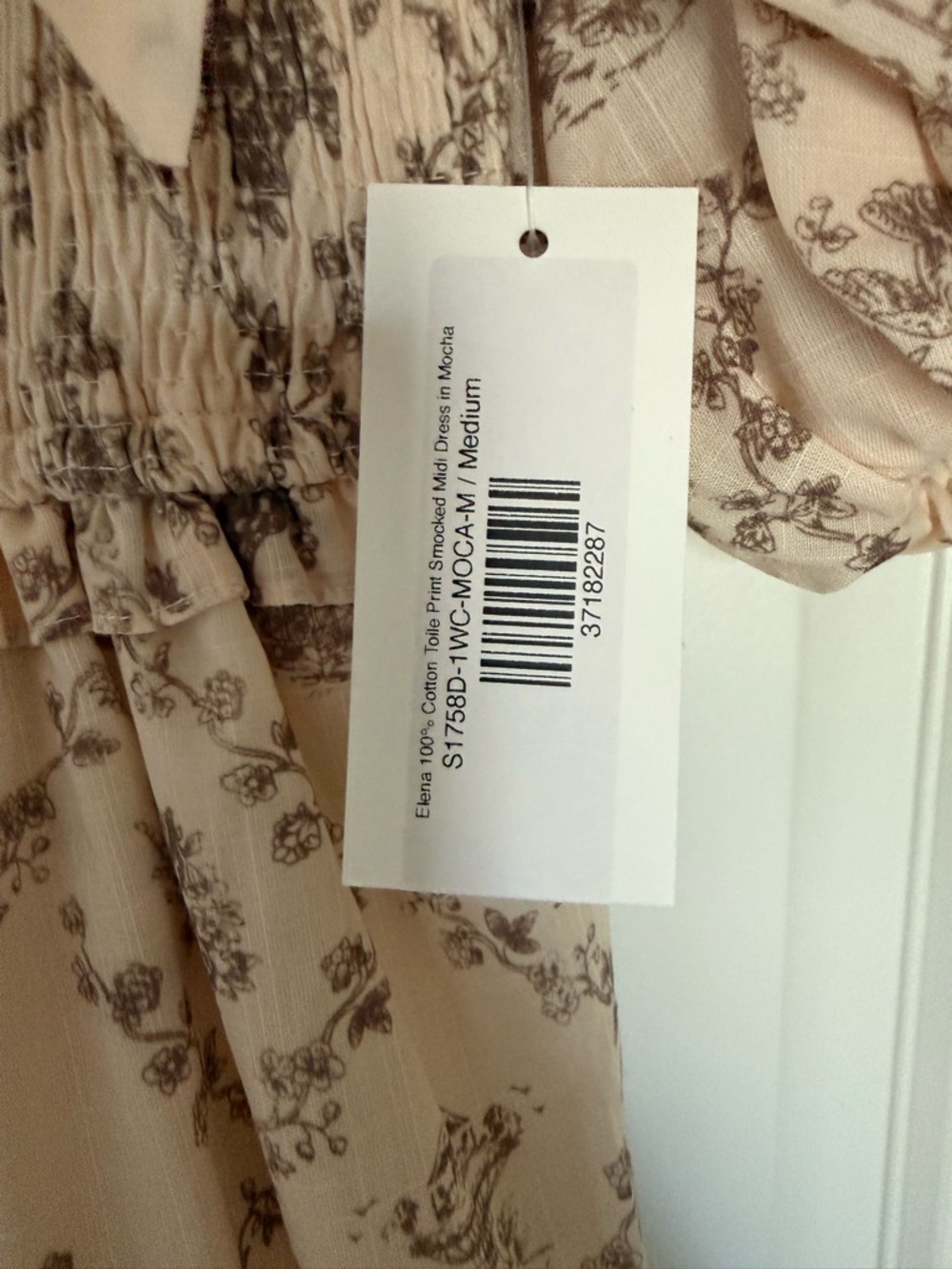 Shop WORTH COLLECTIVE Elena Smocked Toile Print Midi Dress - Taupe, Medium - Picture 3 of 7